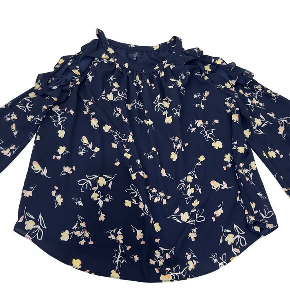 Kaari Blue Curvy Women Floral Cold Shoulder Top Blouse SZ 2X Flare Long Sleeve - Picture 11 of 12